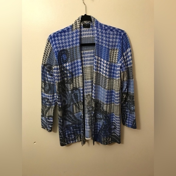 Talbots Womens Pure Merino Wool Houndstooth Paisley Print Open Cardigan Size M - Picture 2 of 15